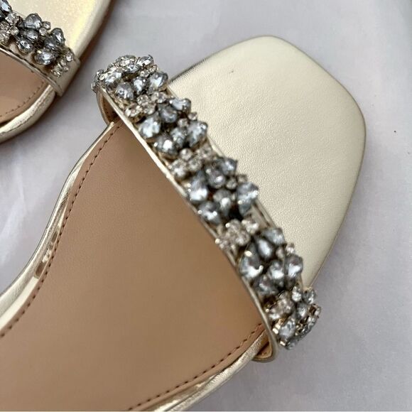 Jewel Badgely Mischka Angel Gold Metallic Jeweled Sandals Size 6.5 New in box - Picture 9 of 10